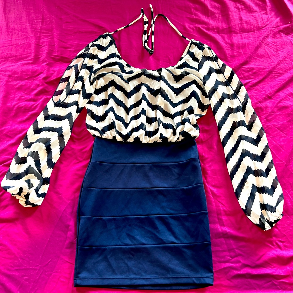 Deep neck open shoulder dress